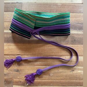 Ungaro Wide Fabric Belt Tassle green purple